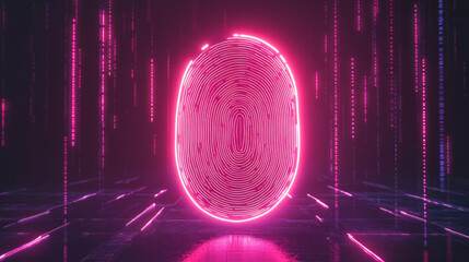 Aufkleber - A bold digital fingerprint outlined in neon lines against a dark matrix backdrop, flanked by