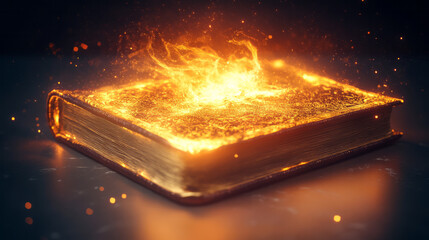 Aufkleber - An ornate, leather-bound book releasing beams of warm mystical light, the text faintly shimmering