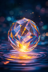 Aufkleber - A digital-styled image where cubes and triangles spin and mesh within a glowing bulb, casting