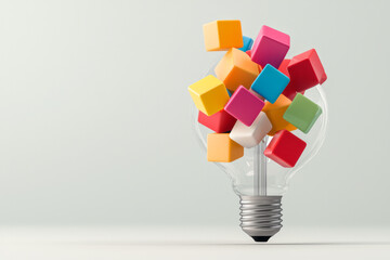 Poster - A sleek, modern aesthetic showing floating blocks in bright primary hues within a bulb, each piece