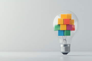 Poster - A sleek, modern aesthetic showing floating blocks in bright primary hues within a bulb, each piece