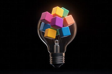 Poster - A sleek, modern aesthetic showing floating blocks in bright primary hues within a bulb, each piece