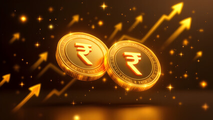 Digital currency indian rupee gdp growth futuristic concept background, Indian economy, stock market, union budget illustration.