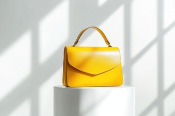 Poster - Bright yellow handbag showcased in natural light against a minimalistic background