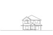 © Rizal - Continuous line drawing house building at big city. Home architecture property isolated minimalism concept on white background