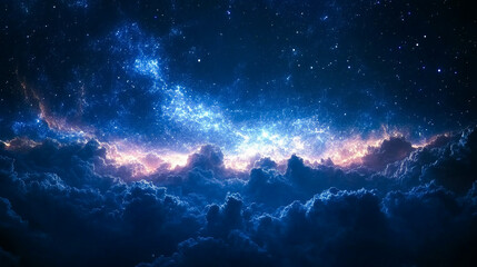 Wall Mural - Stunning View of Stars and Milky Way Above Earth Glow at Night from Space Showing Cloud Formations and City Lights, Perfect for Inspirational and Educational Purposes
