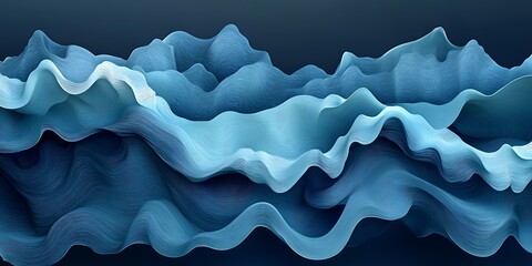 Wall Mural - Abstract blue waves, flowing fabric texture, dark background, design element (1)