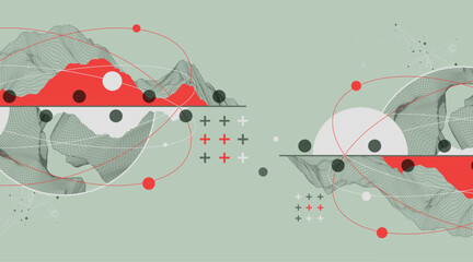 Aufkleber - Trendy abstract wireframe background. Modern science or technology art elements. Surface illustration.