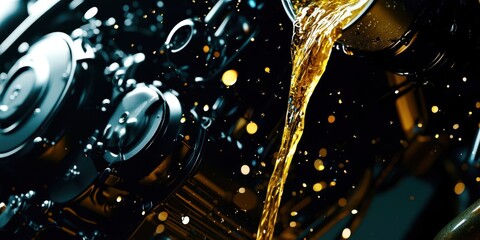 Poster - Car engine is being filled with oil