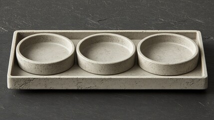 Wall Mural - Elegant stone serving tray holds three small bowls subtly textured. AI Generated