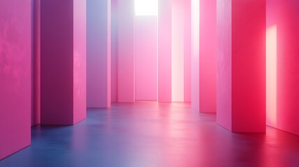 Wall Mural - Pink neon hallway, futuristic interior, glowing light, abstract background, design concept