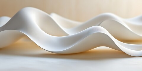 Wall Mural - White sculptural waves, abstract art, beige background, modern design