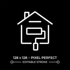 Wall Mural - Home improvement pixel perfect white linear icon for dark theme. House repair, household. Renovation, sustainability. Thin line illustration. Isolated symbol for night mode. Editable stroke