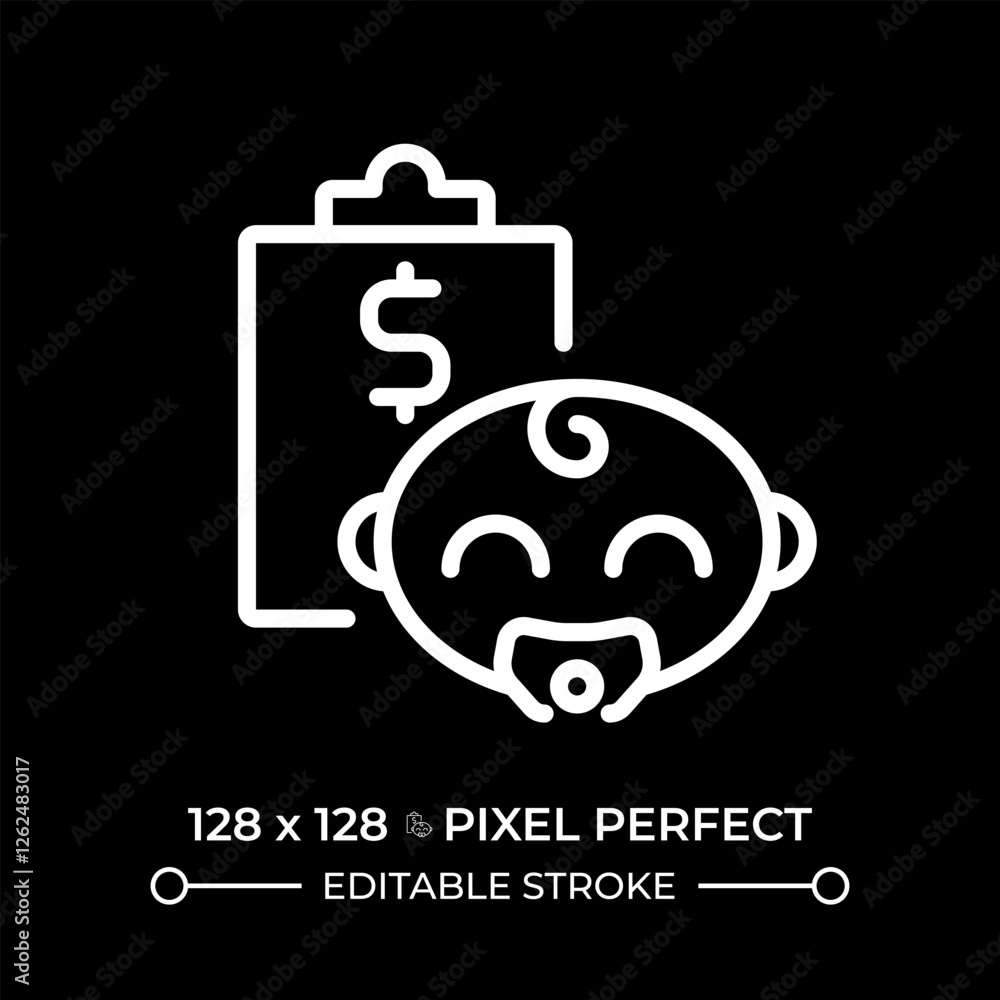 Childs savings pixel perfect white linear icon for dark theme ...