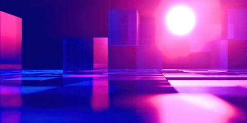 Wall Mural - Blue and pink background with a large pink sun