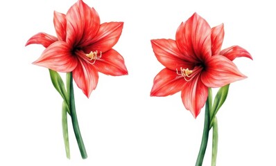 Wall Mural - Two vibrant red amaryllis flowers