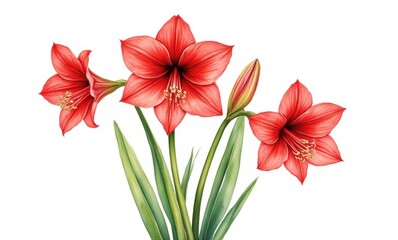 Wall Mural - Beautiful red amaryllis flowers in bloom