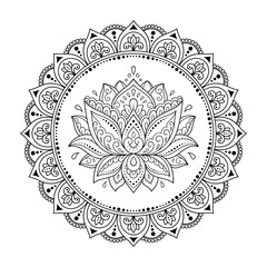 Wall Mural - circular pattern in form of mandala with lotus flower for henna, mehndi, tattoo, decoration. decorat