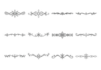Tet of text delimiters and scroll elements, Graphic underline elements, Vintage divider, vector illustration border