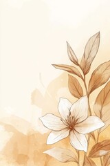 Beige Watercolor Floral Background, Hand Painted Flower, Subtle Texture, Vintage, Romantic