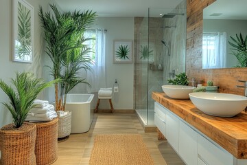 Canvas Print - Modern bathroom design featuring natural elements and contemporary finishes in a serene space