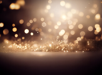 Aufkleber - Dreamy golden bokeh lights create an abstract and festive background.  Blurred sparkles and glowing orbs evoke a magical, elegant, and celebratory atmosphere.