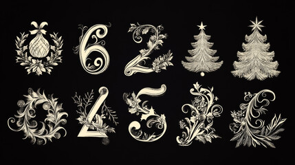 Winter holidays calligraphic elements with scripts and decorations for Christmas or New Year design. Vector version also available in gallery