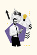 © deagreez - Poster image vertical photo collage of happy businessman hold tablet arrow development light bulb idea finding concept dollar sign
