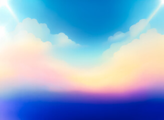 Poster - A serene gradient sky with soft clouds. Colors transition from light blue at the top to yellow and pink near the horizon, ending in a dark blue bottom. Peaceful and serene scene.