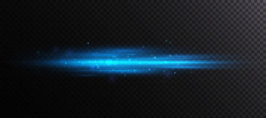 Leinwandbilder - Abstract blue horizontal light flash and laser beams with glitter. Isolated on transparent background. Vector for illustrations and web design.