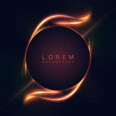Leinwandbilder - Abstract golden circles glowing in bright light with bokeh and golden glitter particles on black background, luxury vector backdrop.