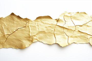 Crackled gold leaf tape with irregular fissures on a white background creating an artistic texture