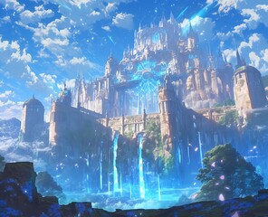 Wall Mural - A fantasy anime-style Fortress of Solitude radiates ethereal light creating a mystical atmosphere