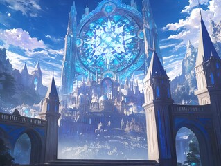 Wall Mural - A fantasy anime-style Fortress of Solitude radiates ethereal light creating a mystical atmosphere