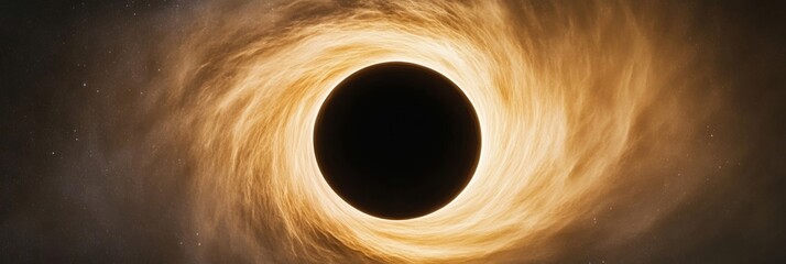 Wall Mural - Elegant Distant black hole absorbing surrounding light and stars with swirling gravitational waves creating a powerful space phenomenon 
