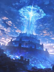 Wall Mural - A fantasy anime-style Fortress of Solitude radiates ethereal light creating a mystical atmosphere