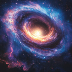 Wall Mural - Exploring the vibrant depths of a swirling galaxy illuminated by a bright central star. Generative AI