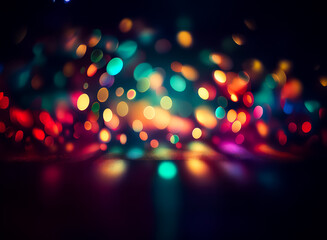 Wall Mural - blurred, vibrant bokeh lights create a festive and warm atmosphere against a dark background. colorf