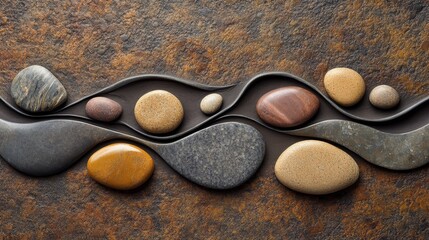 Wall Mural - Smooth stones in a wave like pattern on textured surface