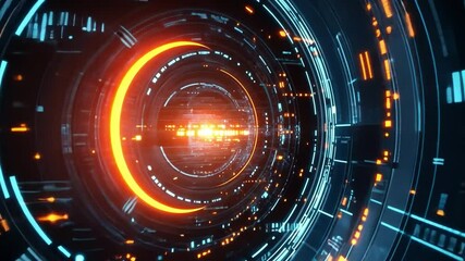 Leinwandbilder - Cybernetic Vortex: An abstract, high-tech image depicting a swirling vortex of vibrant orange and teal energy, creating a futuristic and dynamic visual effect, perfect for tech, science fiction.