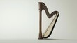 © Георгий Александрови - Traditional wooden harp placed against a plain wall in a minimalistic setting showcasing its elegant design and craftsmanship