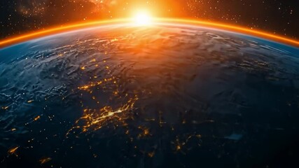 Poster - Earthrise: A breathtaking view of planet Earth from space, showcasing the vibrant colors of sunrise over the continents, city lights twinkling below, and the vast expanse of space surrounding it. 