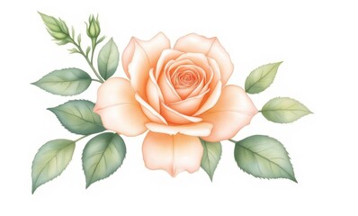 Wall Mural - Delicate peach rose illustration