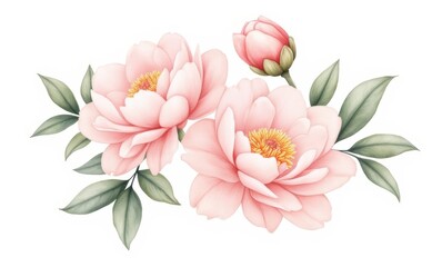 Wall Mural - Beautiful pink peonies with green leaves