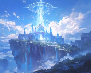 Wall Mural - A fantasy anime-style Fortress of Solitude radiates ethereal light creating a mystical atmosphere