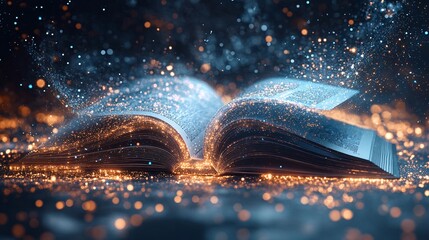 An open book with pages morphing into digital data streams, illustrating the blend of education and technology in AI learning tools