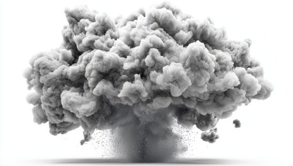 isolated image of a powerful explosion with debris and dust particles suspended, on a transparent ba