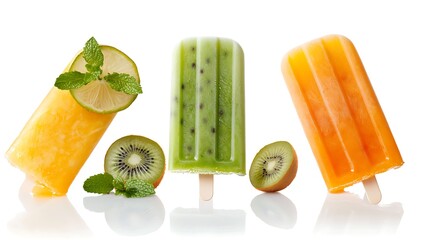 Refreshing summer treats colorful popsicles with fresh fruits outdoor setting food photography