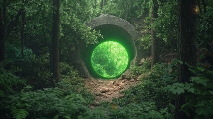 Wall Mural - green light rays create a sense of futuristic speed motion on an abstract background