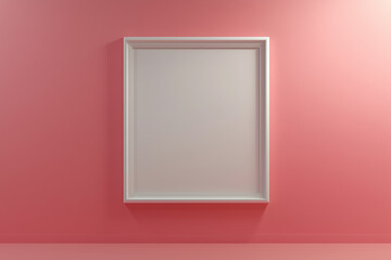 Minimalist blank poster mockup in modern white frame on pastel pink wall showcasing soft shadows